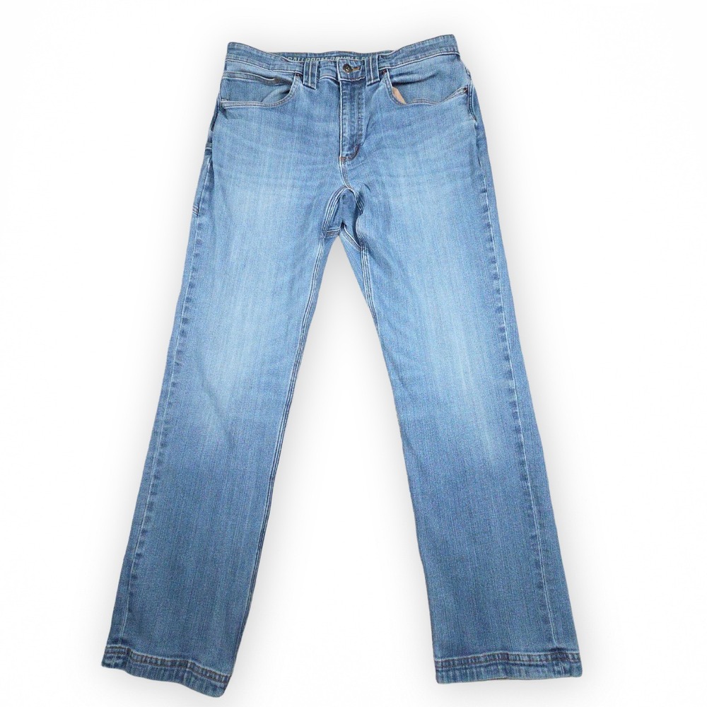 Duluth Jeans Mens 34x32 Blue Ballroom Double Flex Workwear Light Wash Dad Denim